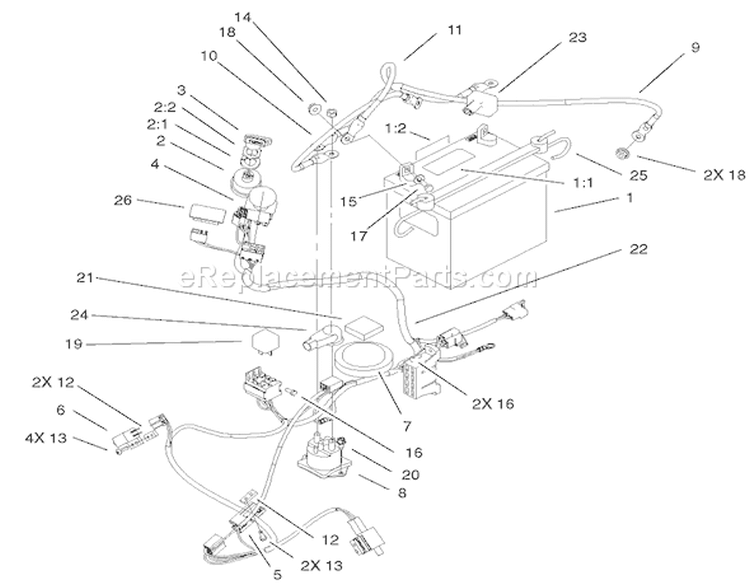 Electrical Assembly Diagram and Parts List for 74501 210000001-210999999 - 2001 Toro Lawn Tractor