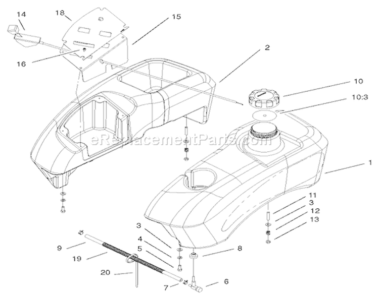 Fuel Tank Assembly Diagram and Parts List for 74501 220000001-220999999 - 2002 Toro Lawn Tractor