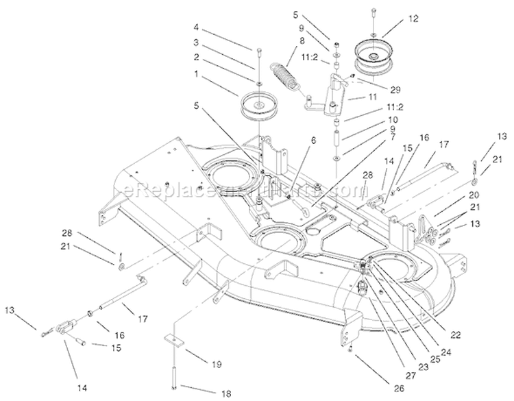 44in Deck Belt Drive and Lift Assembly Diagram and Parts List for 74501 220000001-220999999 - 2002 Toro Lawn Tractor