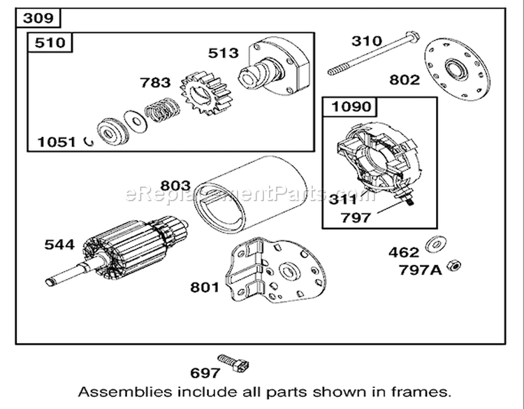 Starter Assembly Diagram and Parts List for 74501 220000001-220999999 - 2002 Toro Lawn Tractor