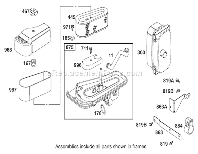 Air Cleaner Assembly Diagram and Parts List for 74501 220000001-220999999 - 2002 Toro Lawn Tractor
