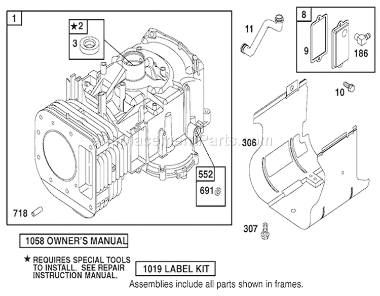 Cylinder Assembly Diagram and Parts List for 74501 220000001-220999999 - 2002 Toro Lawn Tractor