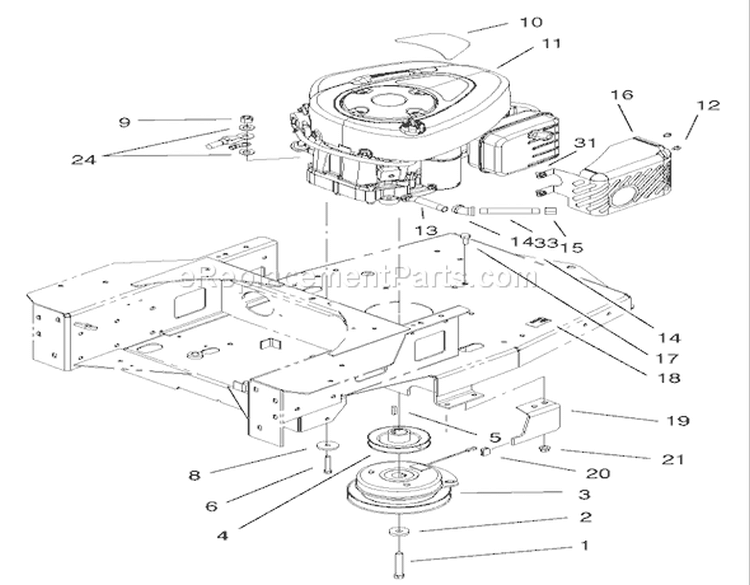 Engine and Clutch Assembly Diagram and Parts List for 74502 220000001-220999999 - 2002 Toro Lawn Tractor