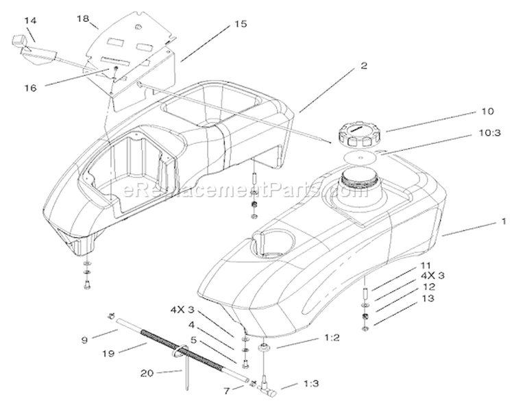 Fuel Tank Assembly Diagram and Parts List for 74502 220000001-220999999 - 2002 Toro Lawn Tractor