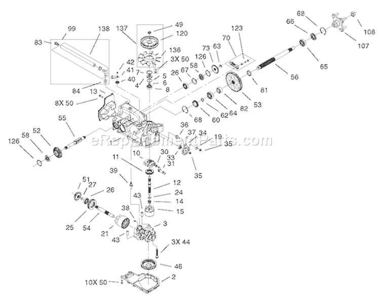 LH Hydro Transaxle Assembly Diagram and Parts List for 74502 220000001-220999999 - 2002 Toro Lawn Tractor