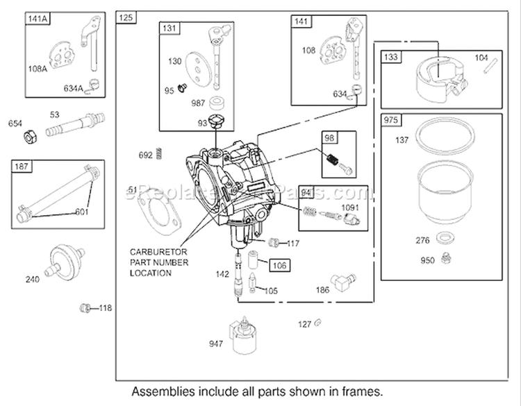 Carburetor Assembly Engine Diagram and Parts List for 74502 230000001-230999999 - 2003 Toro Lawn Tractor