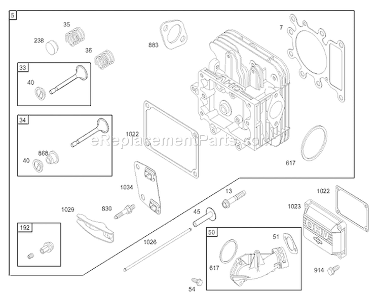 Cylinder Head Assembly Engine Diagram and Parts List for 74502 230000001-230999999 - 2003 Toro Lawn Tractor