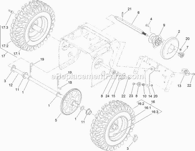 Drive Assembly Diagram and Parts List for 38811 316000001-316999999 Toro Snow Blower