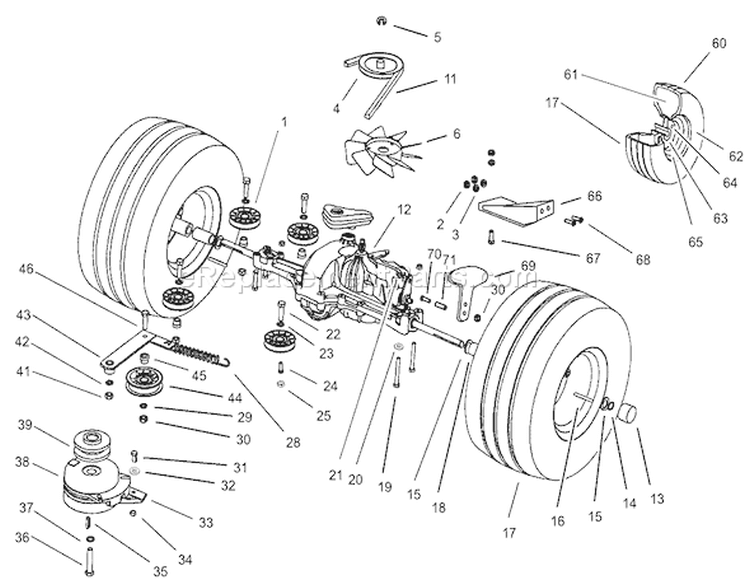 Transmission Drive Assembly Diagram and Parts List for 74570 200000001-200999999 - 2000 Toro Lawn Tractor
