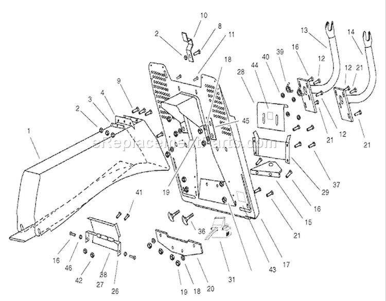 Chute-Collector Assembly Diagram and Parts List for 74570 210000001-210999999 - 2001 Toro Lawn Tractor