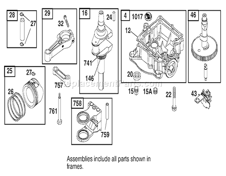 Crankcase Assembly Engine Diagram and Parts List for 74570 210000001-210999999 - 2001 Toro Lawn Tractor