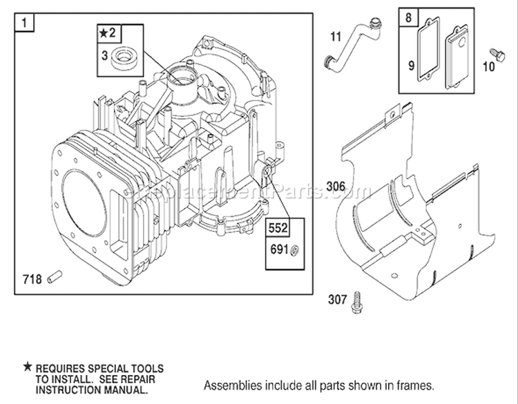 Cylinder Assembly Engine Diagram and Parts List for 74570 210000001-210999999 - 2001 Toro Lawn Tractor