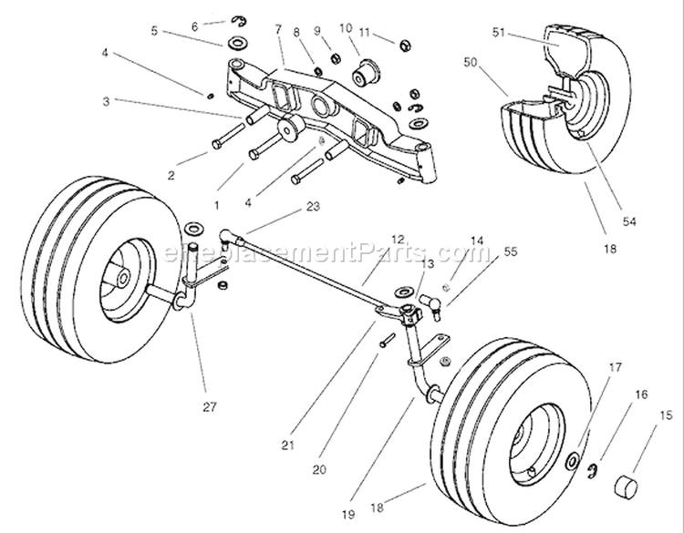 Front Axle Assembly Diagram and Parts List for 74570 210000001-210999999 - 2001 Toro Lawn Tractor