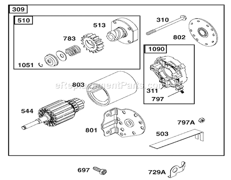 Starter Assembly Engine Diagram and Parts List for 74570 210000001-210999999 - 2001 Toro Lawn Tractor