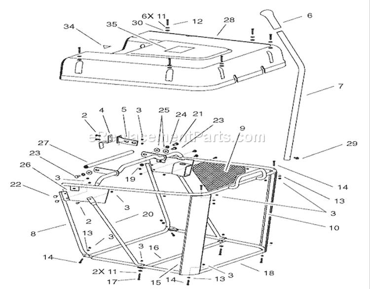 Grass Collector Assembly Diagram and Parts List for 74570 220000001-220999999 - 2002 Toro Lawn Tractor