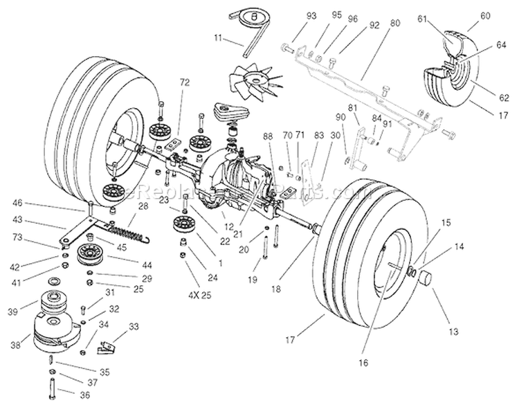 Transmission Drive Assembly Diagram and Parts List for 74570 220000001-220999999 - 2002 Toro Lawn Tractor