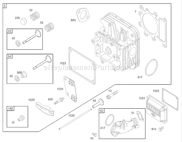 Cylinder Head Assembly Diagram and Parts List for 70185 240000001-240999999 - 2004 Toro Lawn Tractor