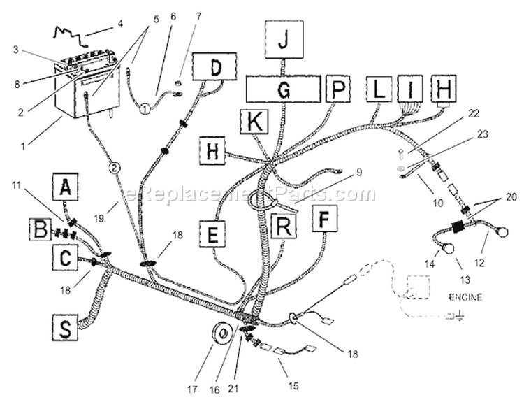 Electrical Wiring Harness Assembly Diagram and Parts List for 74570 230000001-230999999 - 2003 Toro Lawn Tractor