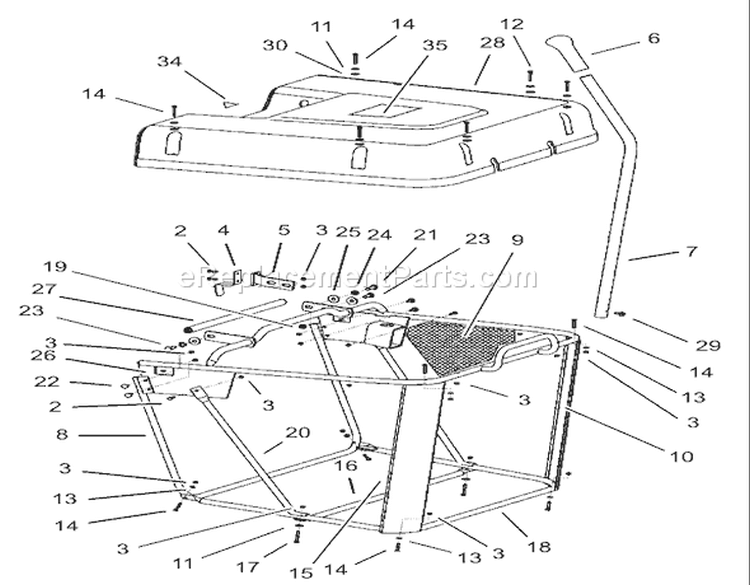 Grass Collector Assembly Diagram and Parts List for 74570 230000001-230999999 - 2003 Toro Lawn Tractor