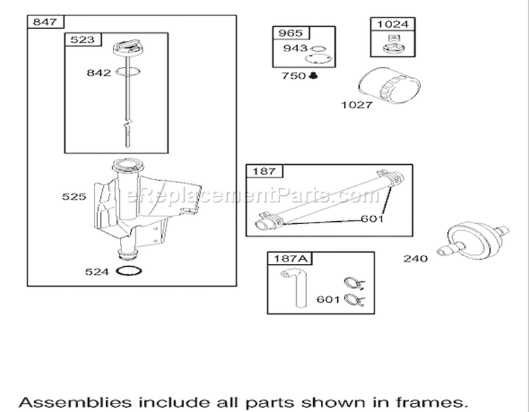 Oil Filter, Tube and Pump Assembly Diagram and Parts List for 70185 240000001-240999999 - 2004 Toro Lawn Tractor