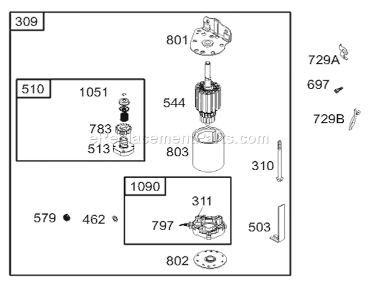 Starter Assembly Diagram and Parts List for 74570 230000001-230999999 - 2003 Toro Lawn Tractor