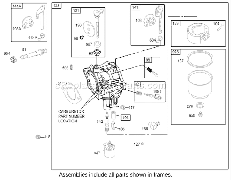 Carburetor Assembly Diagram and Parts List for 70185 240000001-240999999 - 2004 Toro Lawn Tractor