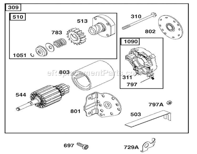 Starter Assembly Diagram and Parts List for 74570 240000001-240999999 - 2004 Toro Lawn Tractor