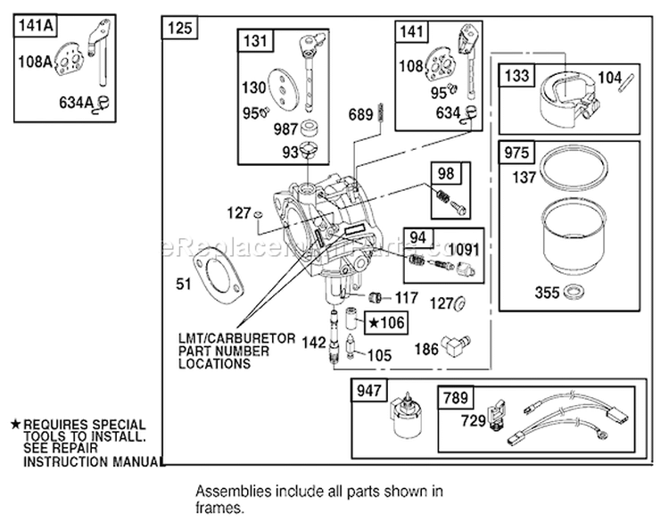 Carburetor Assembly Diagram and Parts List for 74570 240000001-240999999 - 2004 Toro Lawn Tractor