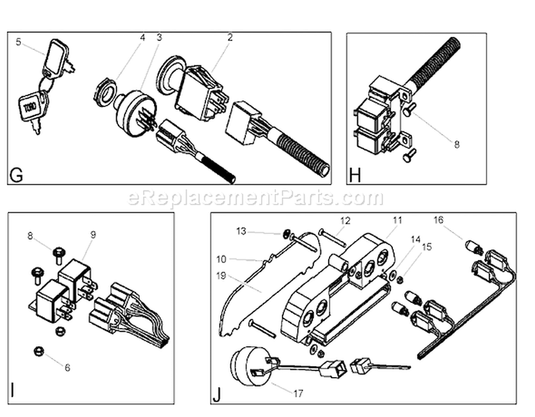 Electrical Switch Assemblies Diagram and Parts List for 74571 240000001-240999999 - 2004 Toro Lawn Tractor