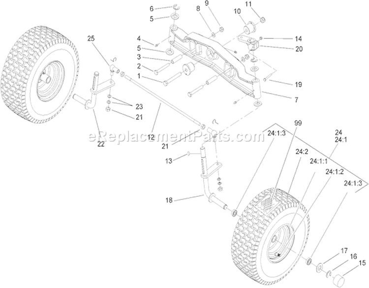 Front Axle Assembly Diagram and Parts List for 74571 250000001-250999999 - 2005 Toro Lawn Tractor