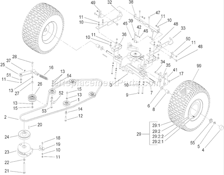 Transmission Drive Assembly Diagram and Parts List for 74571 250000001-250999999 - 2005 Toro Lawn Tractor