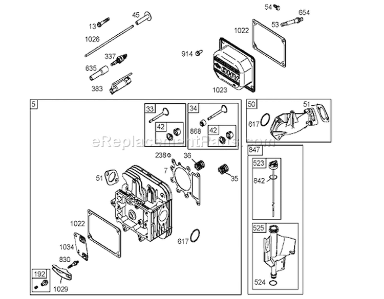 Cylinder Head Assembly Diagram and Parts List for 74571 250000001-250999999 - 2005 Toro Lawn Tractor