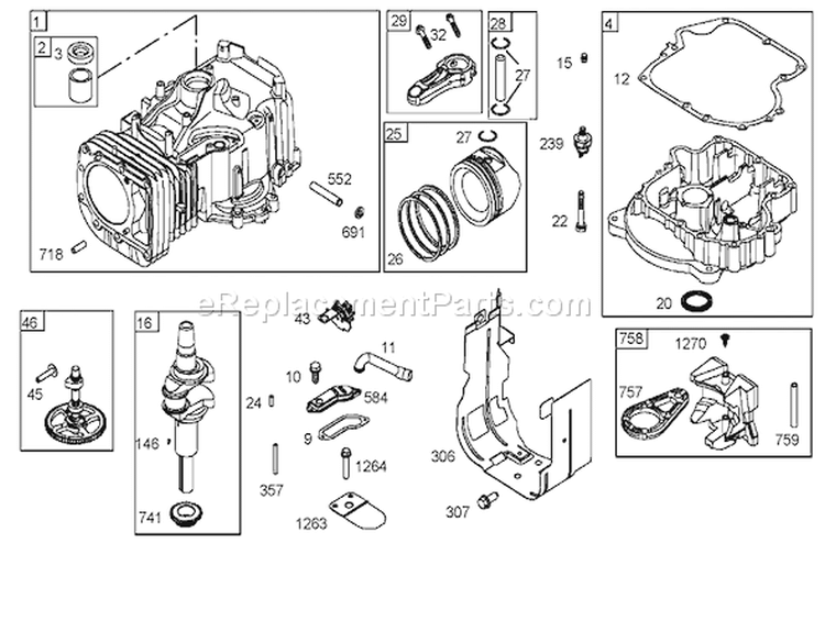 Cylinder, Crankshaft and Piston Assemblies Diagram and Parts List for 74571 250000001-250999999 - 2005 Toro Lawn Tractor