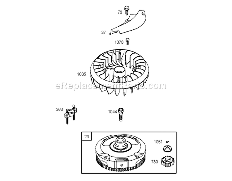 Flywheel Assembly Diagram and Parts List for 74571 250000001-250999999 - 2005 Toro Lawn Tractor
