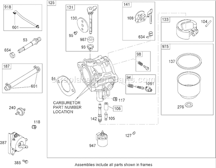 Carburetor Assembly Diagram and Parts List for 74573 280000001-280999999 - 2008 Toro Lawn Tractor
