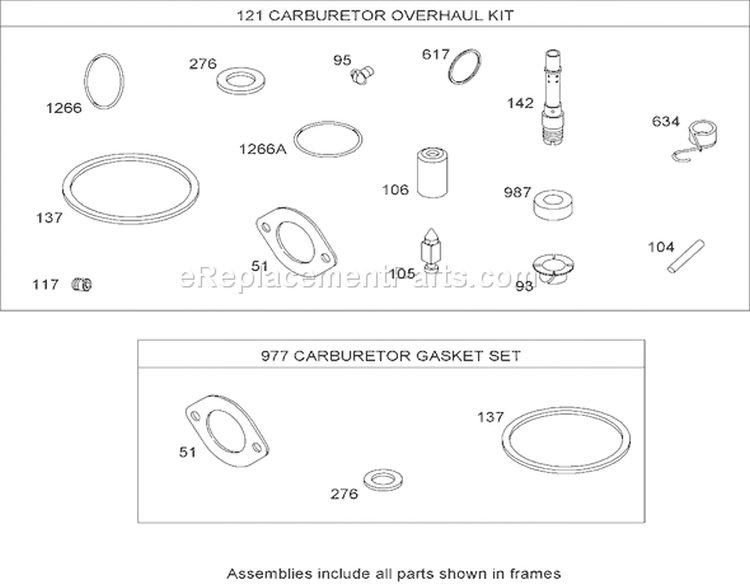 Carburetor Overhaul Kit Diagram and Parts List for 74573 280000001-280999999 - 2008 Toro Lawn Tractor