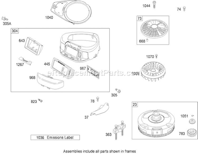 Blower Housing Assembly Diagram and Parts List for 74573 290000481-290999999 - 2009 Toro Lawn Tractor