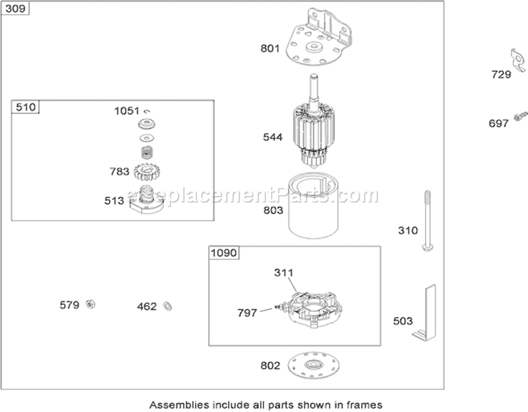 Starter Assembly Diagram and Parts List for 74573 290000481-290999999 - 2009 Toro Lawn Tractor