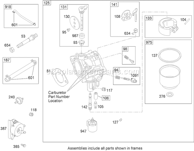 Carburetor Assembly Diagram and Parts List for 74573 290000481-290999999 - 2009 Toro Lawn Tractor