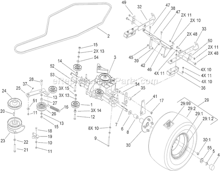 Transmission Drive Assembly Diagram and Parts List for 74573 290000481-290999999 - 2009 Toro Lawn Tractor