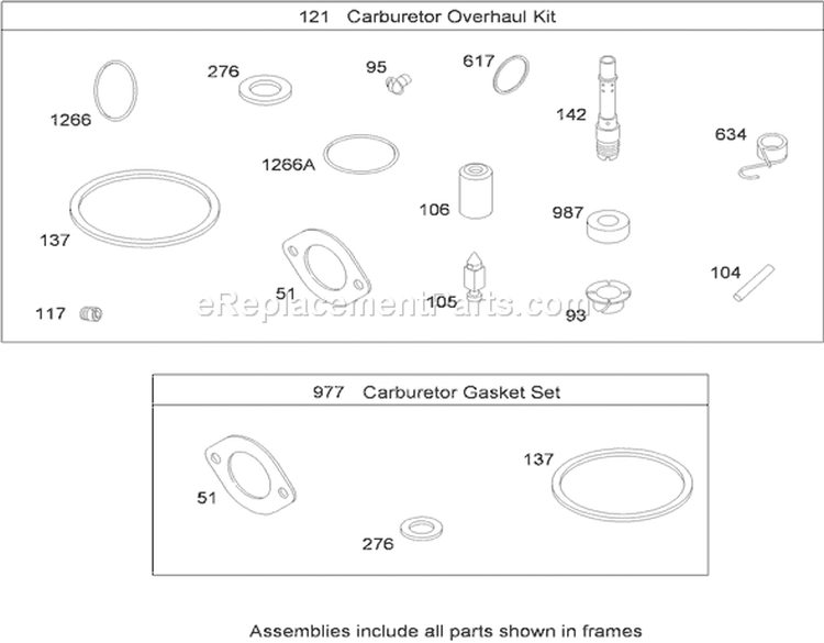 Carburetor Overhaul Kit Diagram and Parts List for 74573 290000481-290999999 - 2009 Toro Lawn Tractor