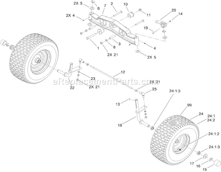 Front Axle Assembly Diagram and Parts List for 74573 310000001-310999999 - 2010 Toro Lawn Mower