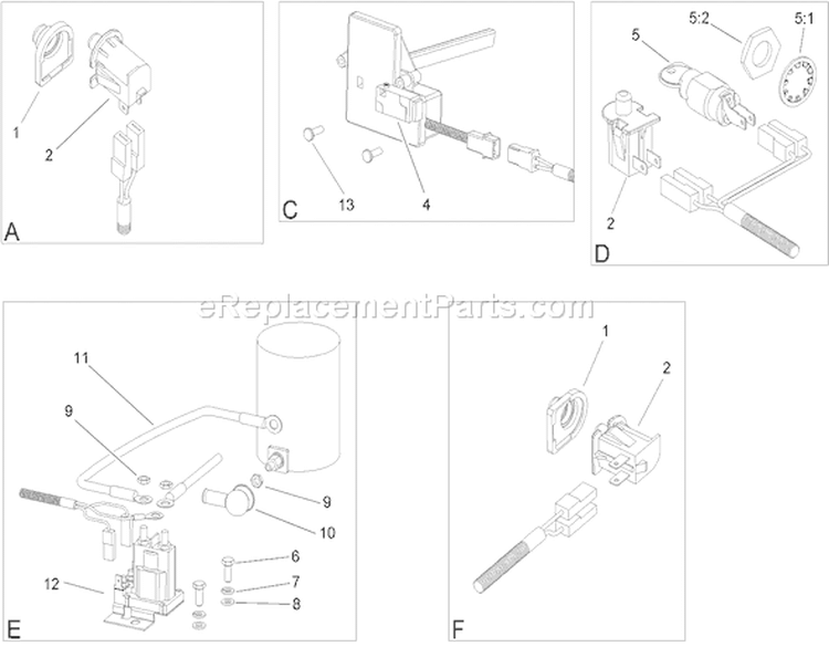 Electrical Switch Diagram and Parts List for 74573 280000001-280999999 - 2008 Toro Lawn Tractor