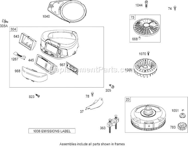 Blower Housing Assembly Diagram and Parts List for 74573 280000001-280999999 - 2008 Toro Lawn Tractor