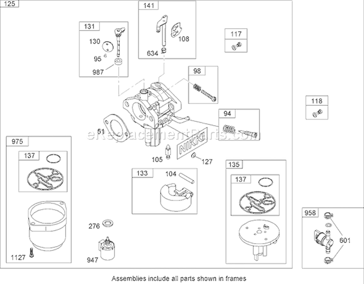 Carburetor Assembly Diagram and Parts List for 74582 280000001-280999999 - 2008 Toro Lawn Tractor