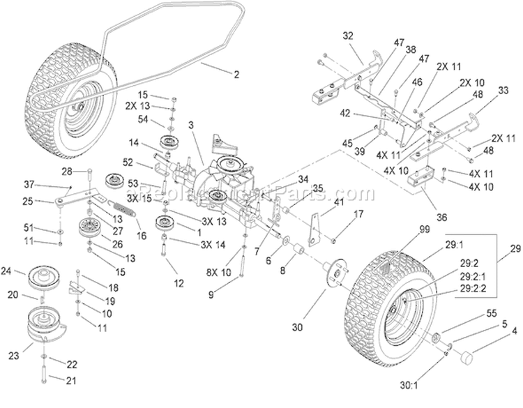 Transmission Drive Assembly Diagram and Parts List for 74582 280000001-280999999 - 2008 Toro Lawn Tractor