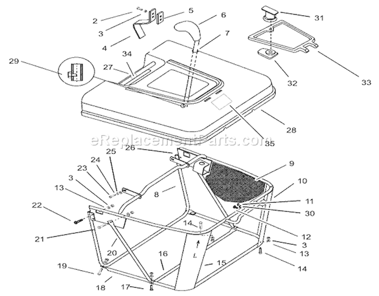 Grass Collector Assembly Diagram and Parts List for 74590 200000001-200999999 - 2000 Toro Lawn Tractor