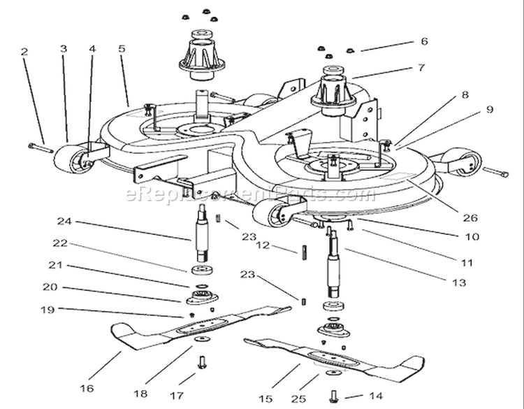 Operation-Cutting Pan Assembly Diagram and Parts List for 74590 200000001-200999999 - 2000 Toro Lawn Tractor