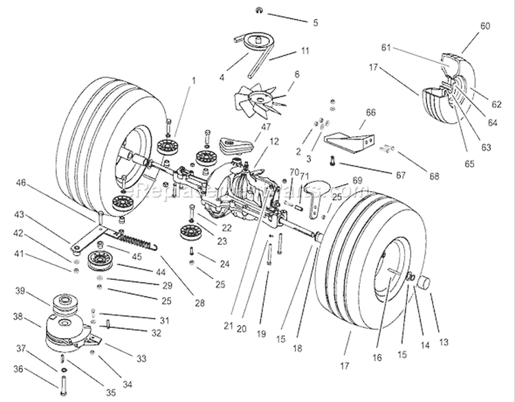Transmission Drive Assembly Diagram and Parts List for 74590 200000001-200999999 - 2000 Toro Lawn Tractor