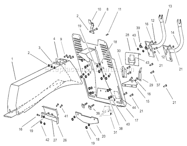 Chute-Collector Assembly Diagram and Parts List for 74590 200000001-200999999 - 2000 Toro Lawn Tractor